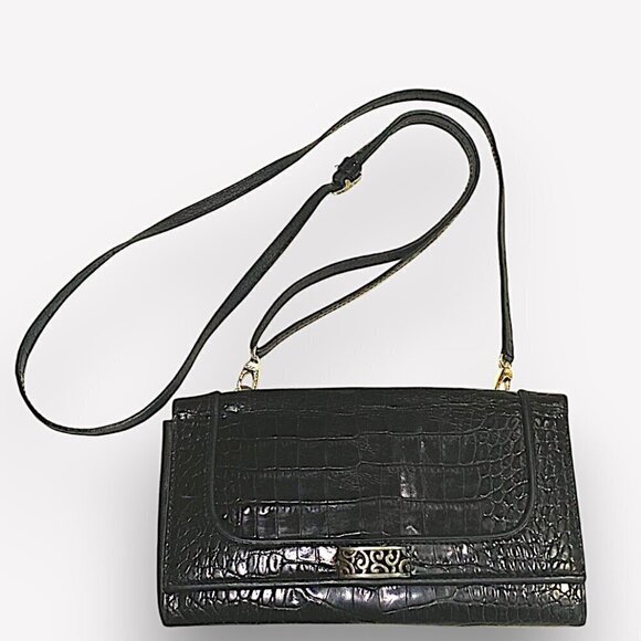 Brighton Handbags - Brighton Travel the World Black Croc Embossed Crossbody/Envelope/Clutch bag
